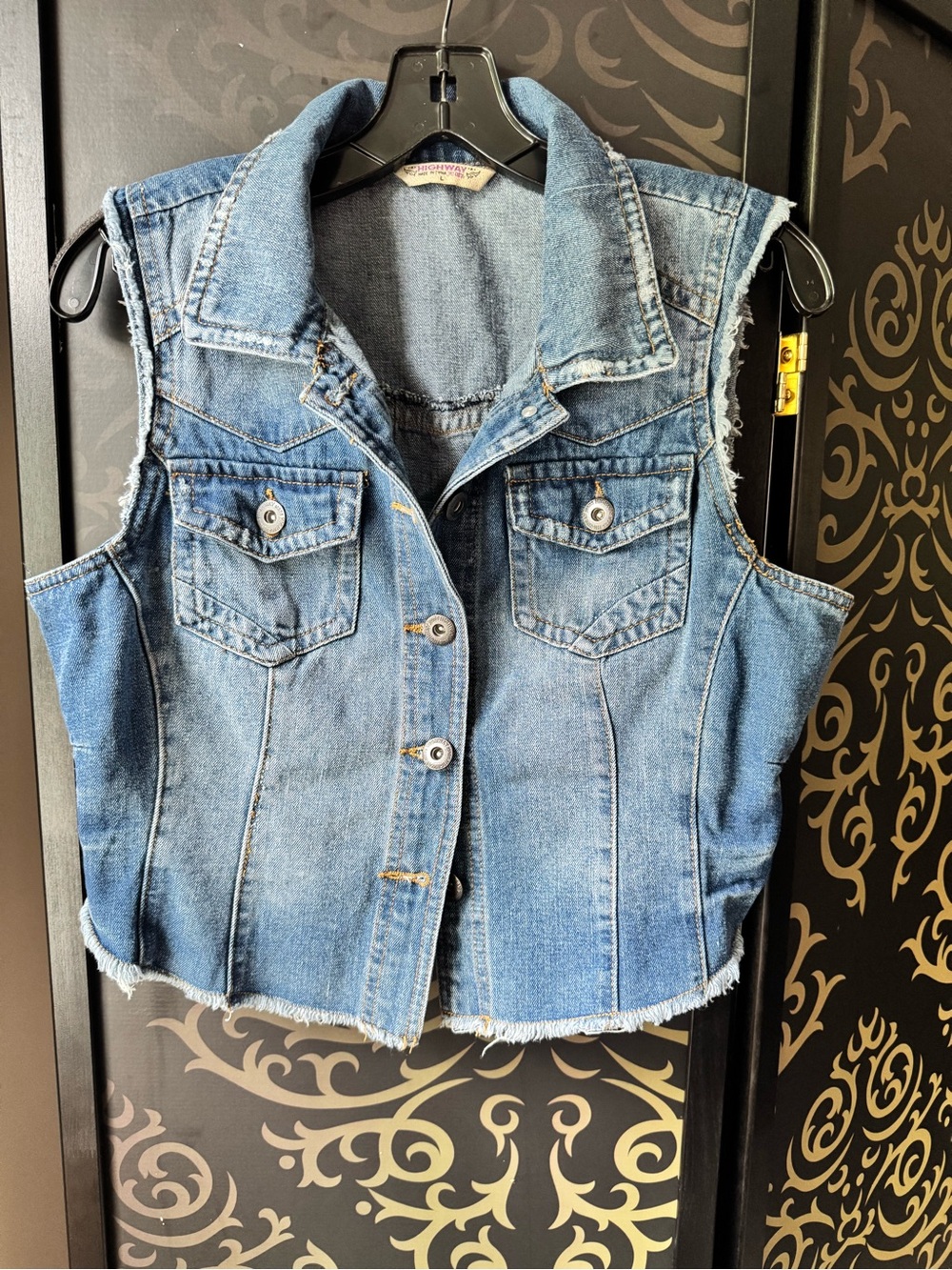 Highway Jeans Washed Blue Denim Vest with Frayed Hem